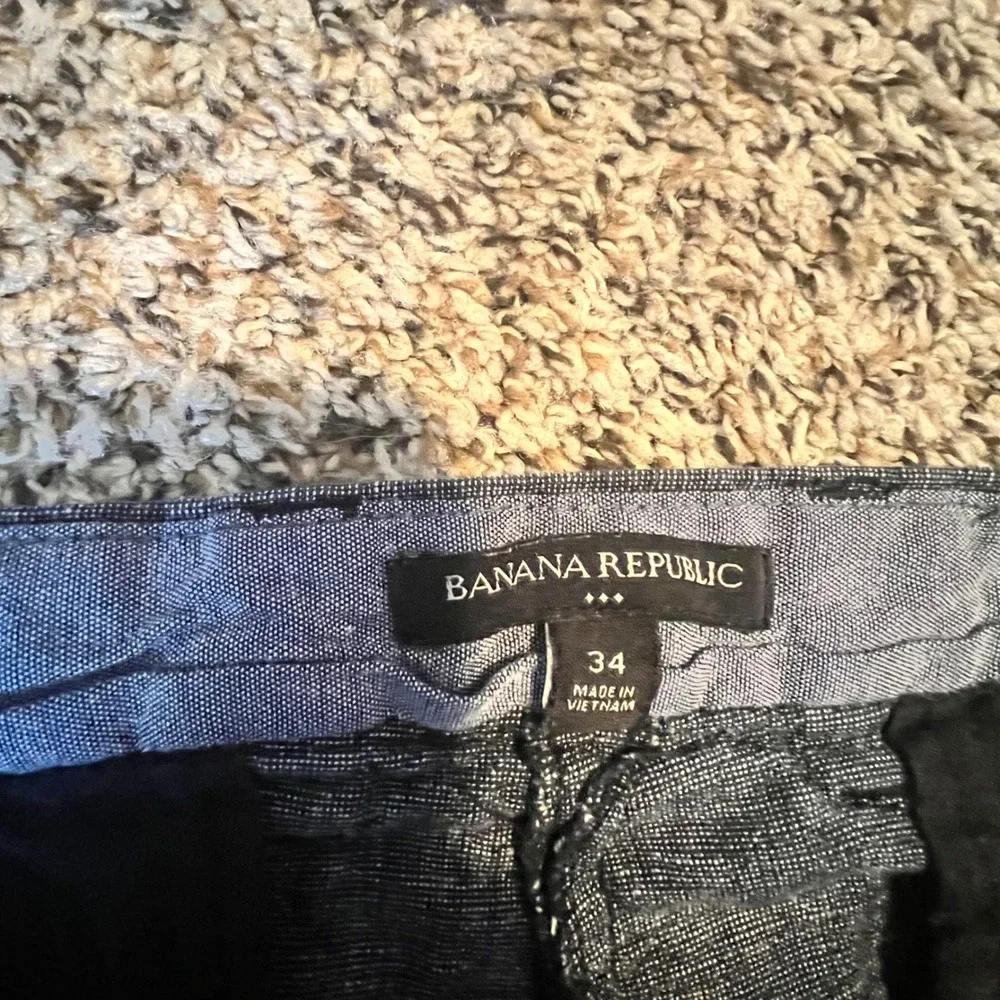 Banana Republic Mens Blue Linen Cotton Blend Flat‎ Front Chino Shorts Size 34